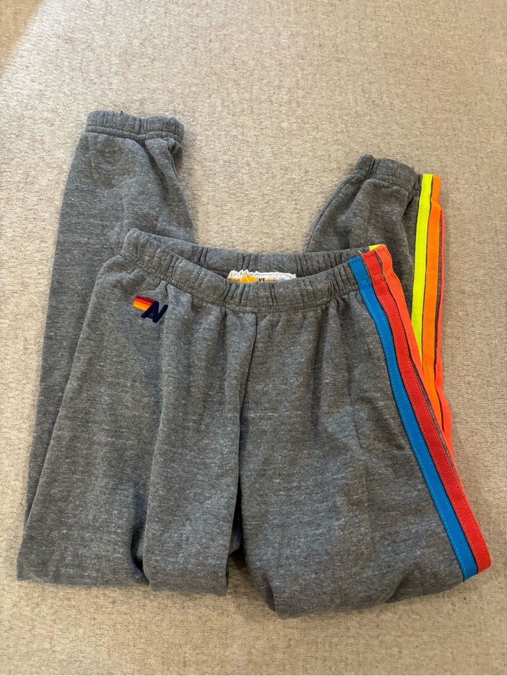 Aviator Nation Gray Track Joggers with Rainbow Side Stripes